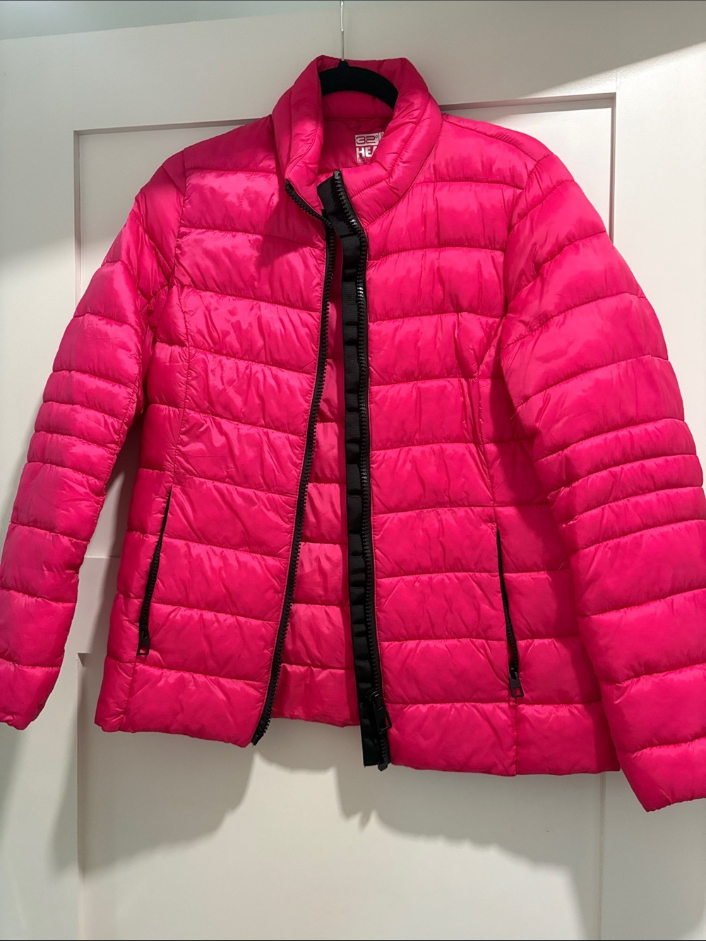 32 Degrees Hot Pink Quilted Puffer Jacket with Black Trim
